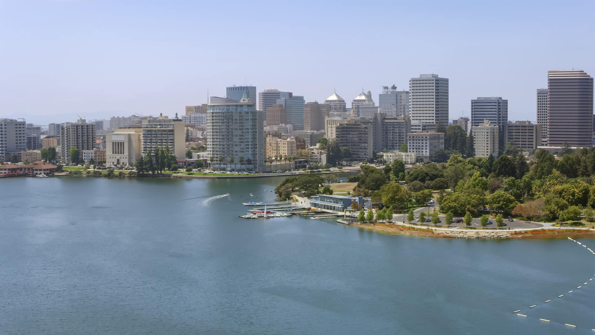 Aerial view of Oakland Lake Merritt